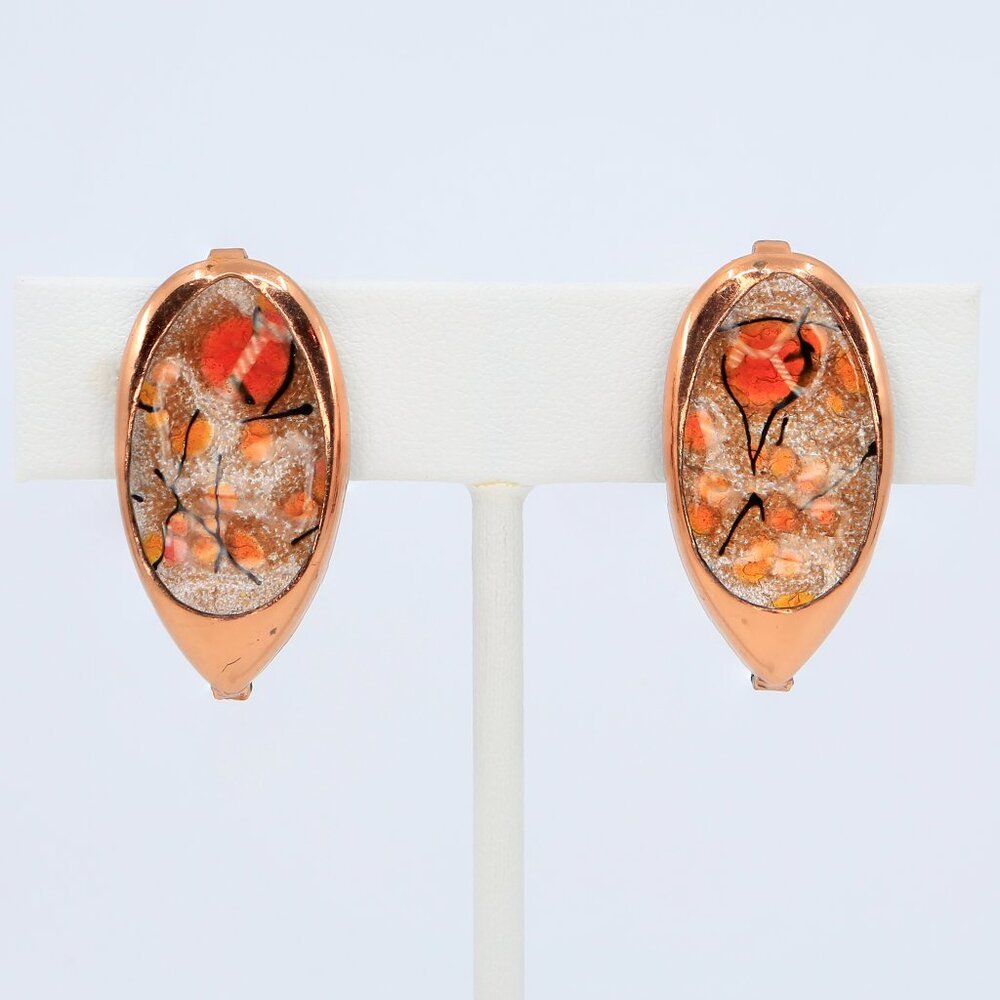 Vintage American‎ Modernist Matisse Renoir Copper Enamel Clip-On Earrings 1950s